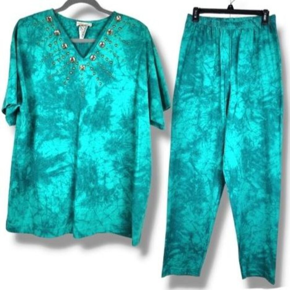 Vintage Marshall Rousso Tie Dye Set Embellished Top and Pants Size L